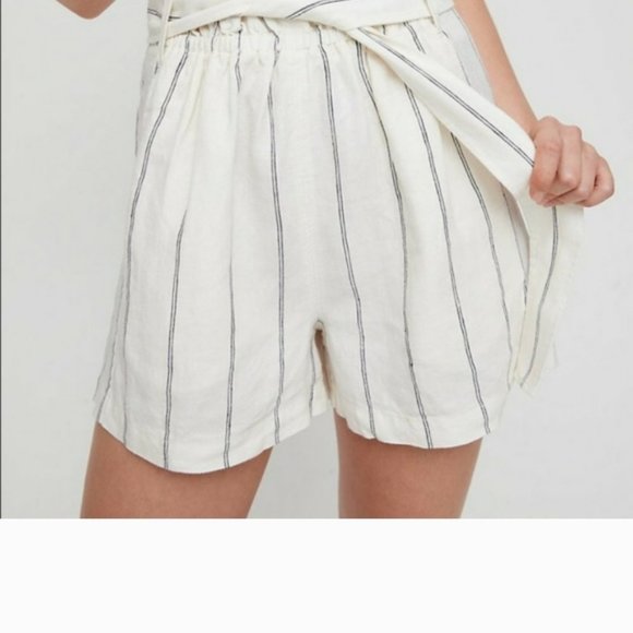 Aritzia Wilfred Striped Linen Paperbag Shorts Sz 0 - Picture 2 of 9